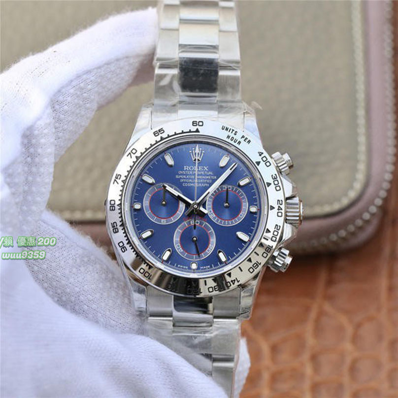 Rolex 勞力士 迪通拿 三眼計時錶 熊貓 藍面 鋼帶腕錶 男士機械錶 4130