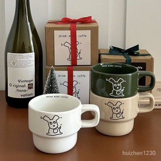 韓版可愛小眾卡通小狗馬剋杯高顔值咖啡杯牛奶陶瓷杯情侶杯禮盒裝杯子 BOVS