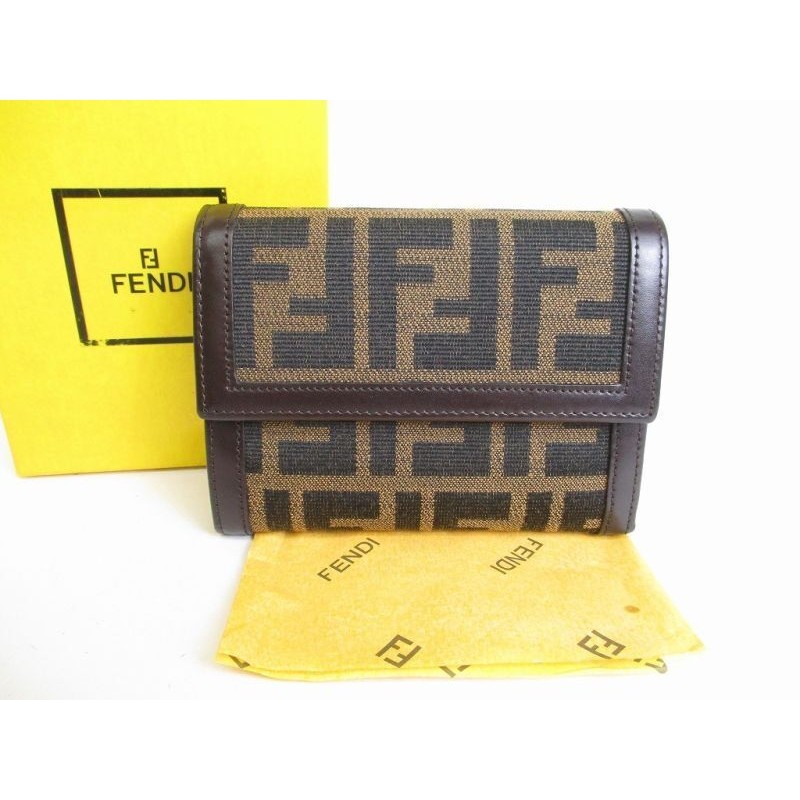 Auth FENDI Zucca Canvas Leather Bifold Wallet #8916