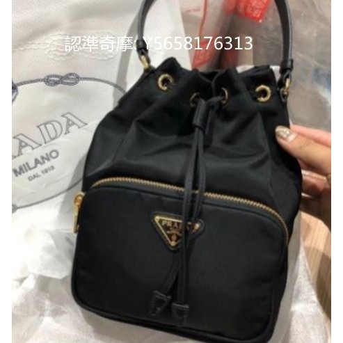 二手便宜出 PRADA 普拉達 SHOULDER BAG尼龍 束口 小水桶 肩背包 斜背包 1BH038