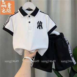 【新品】男童套裝 男童衣服 男童夏季套裝2023新款寶寶網紅童裝兒童polo衫短袖酷帥夏裝兩件套 男大童 兒童衣服 萌童