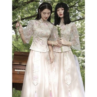 ✌伴娘服中式夏季新款長袖禮服小個子中國風旗袍姐妹團
