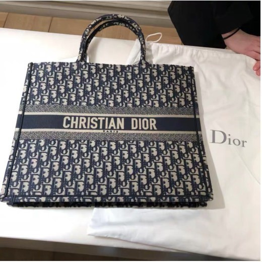 晨曦二手/Dior Book Tote Oblique刺繡帆布 手提包 購物袋