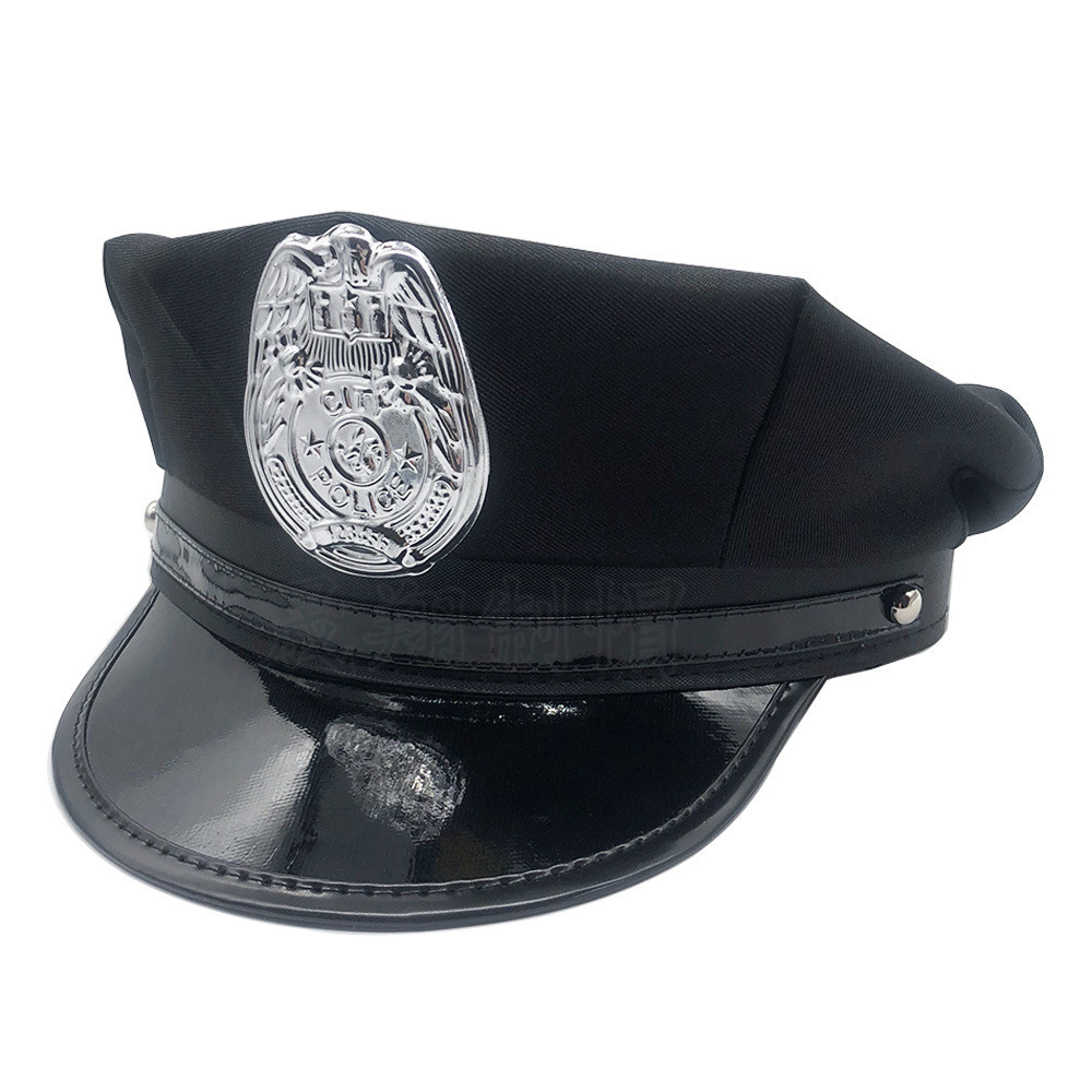 外貿歐美警察帽黑色成人女警情趣製服誘惑萬聖節道具平頂八角帽 94O8