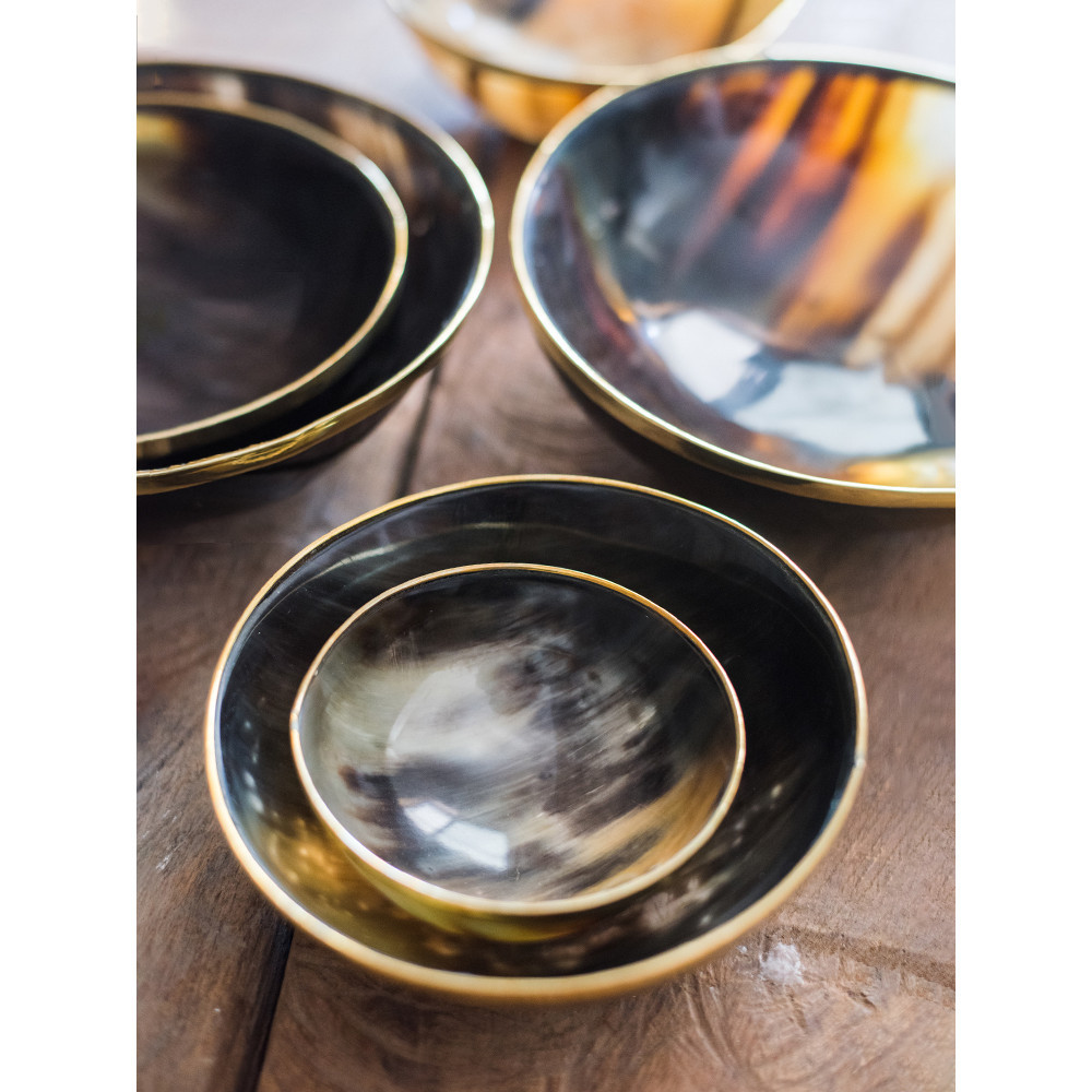 ▼JVW掬涵印度進口天然牛角碗裝飾收納器皿擺件高級手工銅復古風格摩登