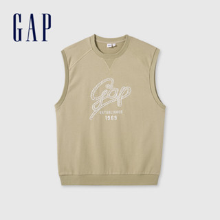 Gap 男裝 Logo圓領背心 碳素軟磨法式圈織系列-卡其色(465632)