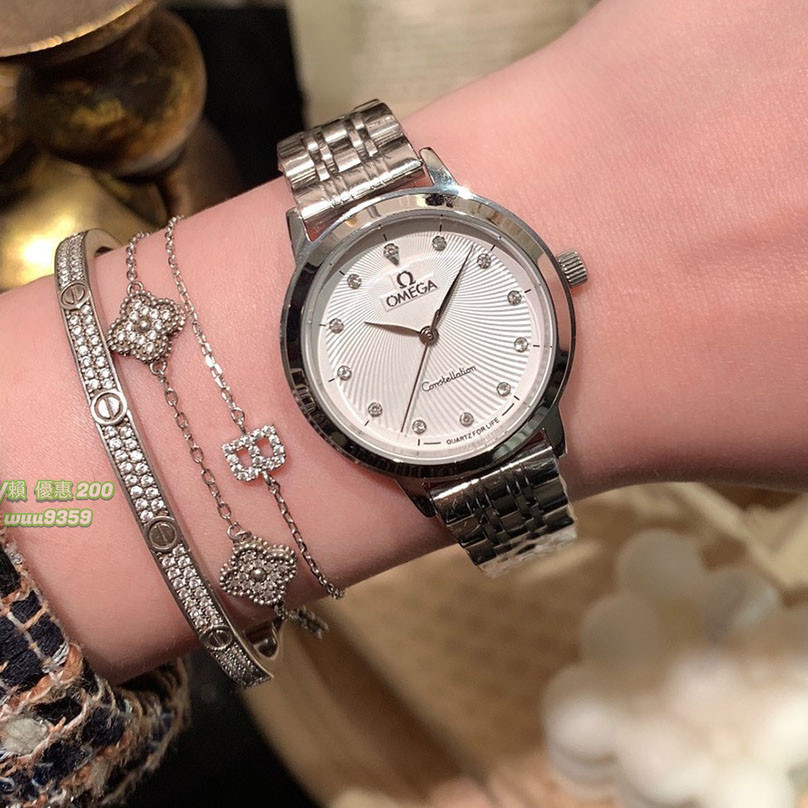 OMEGA歐米茄 腕表精鋼OMG玫瑰金鋼帶休閑時尚女士錶女錶皮帶手錶手錶女錶石英錶瑞士錶機械錶