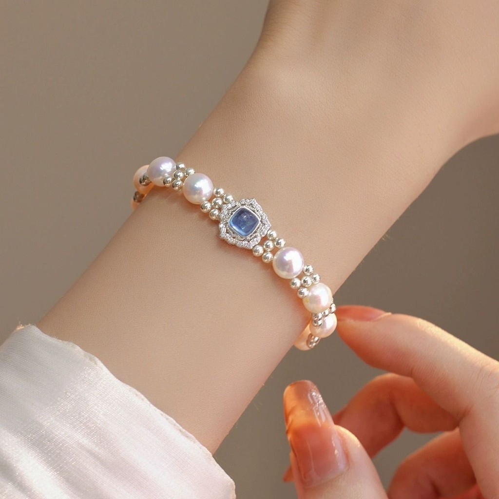 台灣發售❥❥海藍寶珍珠手鏈女~小眾設計ins簡約風氣質高級感時尚輕奢百搭手飾