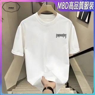 『臺灣熱銷』痞帥正韓微彈百搭2024新款休閒ins風個性印花短袖時尚五分袖純棉圓領上衣復古風美式基本T恤寬鬆大碼修身t恤