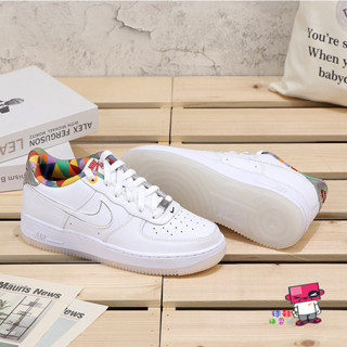 【正品】NIKE AIR FORCE 1 LOW GS 彩虹 白 彩色縫線 變化鞋底 女 大童 FN8912-111