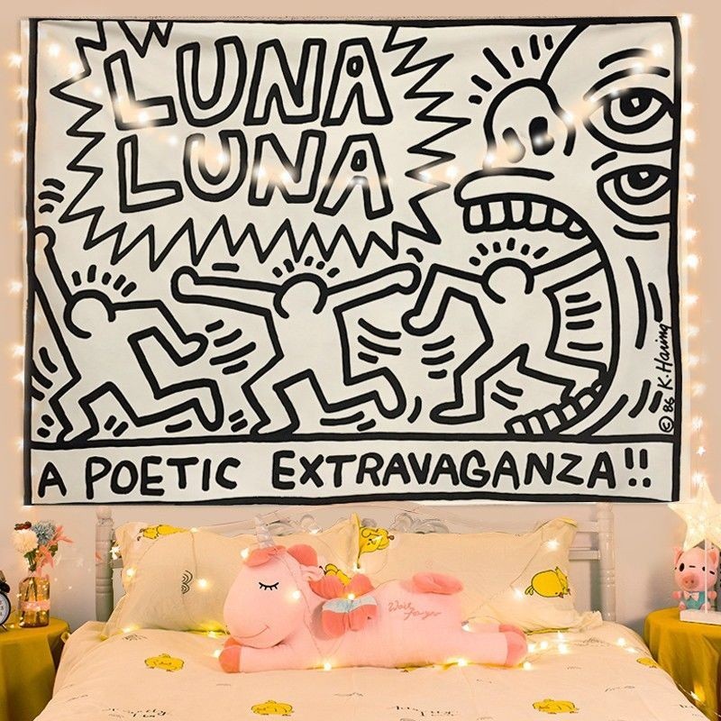 【桃園出貨】Keith Haring凱斯·哈林 涂鴉背景布臥室出租屋掛布網紅宿舍墻布