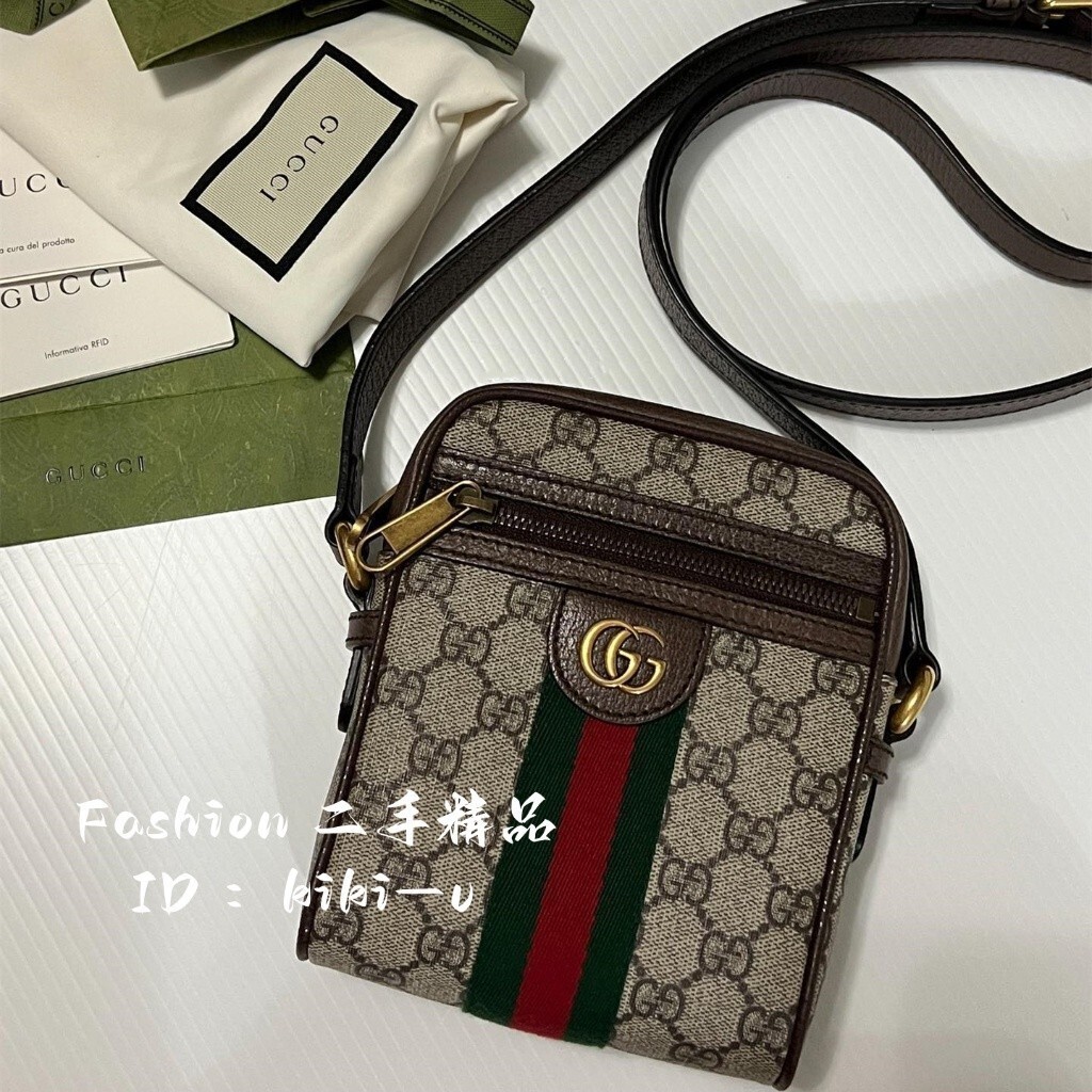 Fashion ?二手精品GUCCI 古馳 Ophidia 男女同款 迷你郵差包 手機包 斜背包 598127 現貨實拍