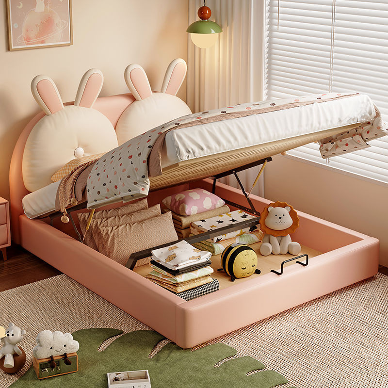 🌟限時熱銷🌟 高顏值床架組 床組床架 單人床架 雙人床 加大床架 多功能床架組 床女孩兔子床粉色實木頭層牛皮現代