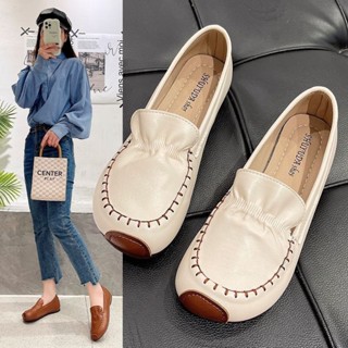 【GL SHOES】女鞋 豆豆鞋娃娃鞋 單鞋 一腳蹬平底鞋 復古平底豆豆鞋女2024春新款百搭孕婦防滑軟底舒適一腳蹬懶人