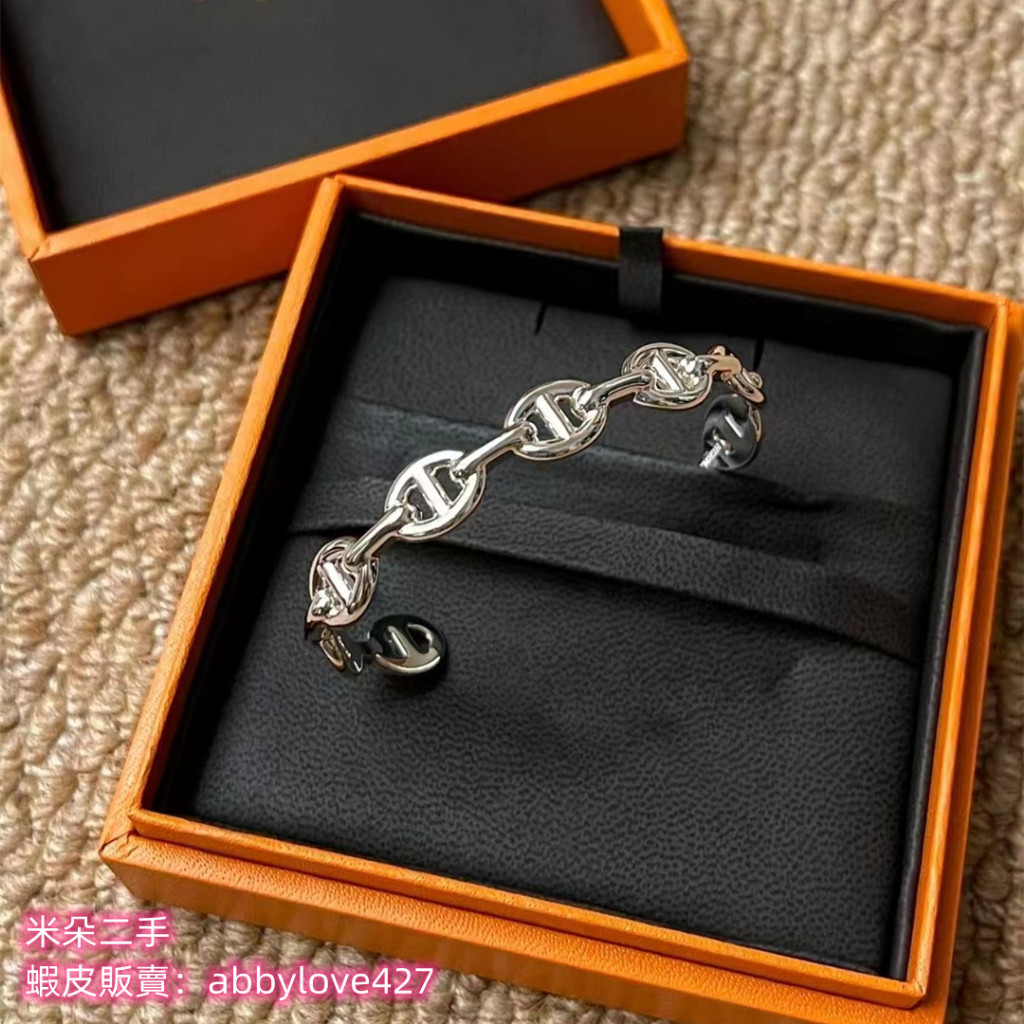 二手精品 HERMES 愛馬仕 豬鼻子手鐲 H109509B 手環 女士款 925純銀 銀色手環 現貨