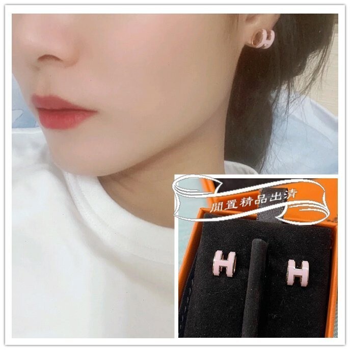 二手精品 HERMES 愛馬仕 Mini Pop H 耳釘 耳環 粉色 玫瑰金 實拍+實拍