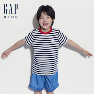 Gap 男童裝 純棉小熊印花圓領短袖T恤-海軍藍條紋(466053)