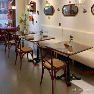 【開立發票】免運 咖啡桌 餐桌 實木桌 復古甜品咖啡店西餐廳美式中古風酒吧民宿實木餐桌椅組閤 小圓方桌 美式實木咖啡桌