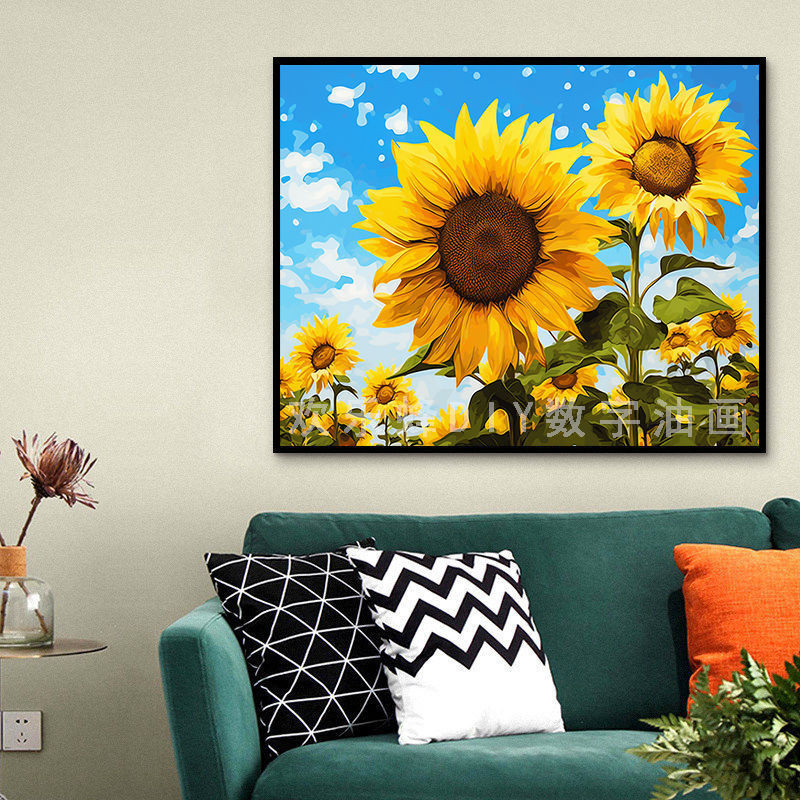 🔥歡樂蜂🔥向日葵油菜花數字油畫diy手工涂色丙烯畫涂鴉解壓客廳掛墻裝飾畫