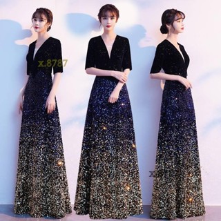免運⭐年會主持人修身顯瘦晚禮服 大合唱團演出服 音樂節高階指揮服裝 名媛聚會慈善晚會V領敬酒服 日常約會春酒尾牙顯瘦洋裝