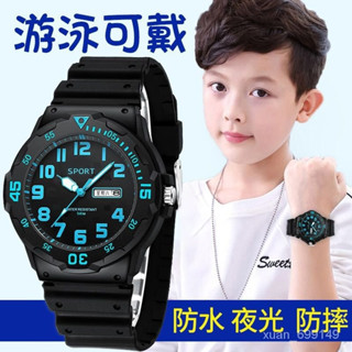 臺灣-出貨💖 兒童石英手錶 電子錶指針式男小學生初中男童手錶 模擬高顔值防水夜光手錶