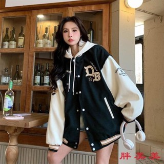 【M-5XL大尺碼】夾剋外套 棒球服 大碼300斤胖MM美式複古學院風棒球服外套女春秋新款學生寬鬆夾剋2