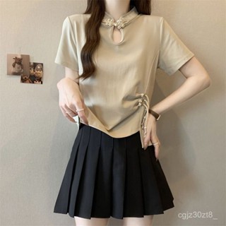 【新中式】大尺碼女裝短袖上衣 中國風服飾 中國風短袖上衣T恤 夏季短袖T恤女 修身顯瘦上衣女 LMQH