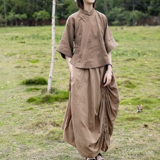 禪道院 宮廟 靈修 打坐 菩提禪 不規則 文藝風 流浪元素 女裝 中國風 禪服 夏季立領中式襯衫優雅女複古改良漢服國風盤