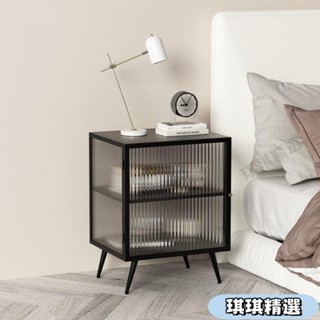 【現貨】簡易現代床頭櫃傢用迷你臥室床邊雙層小儲物收納櫃創意玻璃床頭櫃CHN