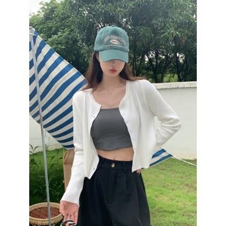LW湯圓女裝-針織開衫防曬短外套薄款夏季2024年新款春秋別緻獨特女裝長袖上衣上衣 SY/空調衫/防曬衣/罩衫/外套