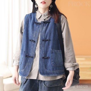 【FROCK】複古棉質牛仔坎肩通懃挺廓有型百搭馬甲 短版短袖 大碼上衣 性感上衣 短袖上衣 馬甲背心