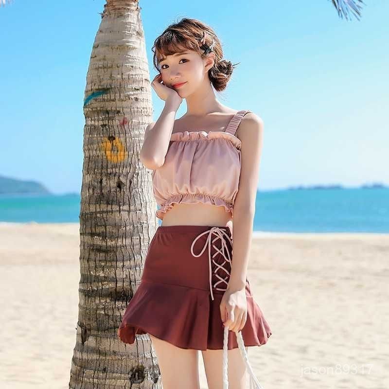 黑貓服飾韓國泳衣女可愛少女裙式高腰分體保守遮肚顯瘦學生甜美遊泳衣平角遊泳服遊泳裝度假衣泳裝