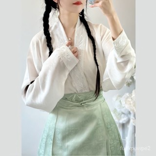 🌟全場免運 宋制漢服 春夏 對襟交領飛機袖 暗紋提花吊帶 宋抹漢服女 日常 新中式上衣 國風上衣 馬面裙上衣 CNA9