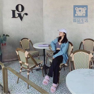 【可開統編】法式咖啡廳奶茶店藤編大理石桌椅 藤椅 陽臺桌子 小圓桌 戶外西餐廳民宿陽臺庭院復古大理石餐桌 壹品生活