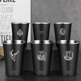 🔥抖音熱賣啤杯網紅商用新款黑色304不銹鋼單層冷飲杯 便攜隨身行馬克杯 啤酒杯logo時尚