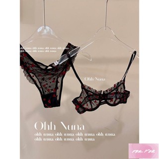 YES服飾 ins韓系 情趣內衣 性感內衣 日系 愛心薔薇 * 超薄透視心形蕾絲印花內衣套裝
