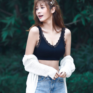 Lam 小胸加厚墊 聚攏無鋼圈 蕾絲文胸少女 抹胸裹胸美背 運動睡眠內衣女厚