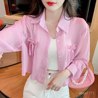 會琴服飾 防曬衣女款夏季新款韓版外搭開衫設計感蝴蝶結雪紡襯衫短上衣外套