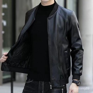 🔥男士皮衣外套 男生春秋外套 機車皮衣 皮夾剋韓版 簡約時尚質感美拉德 中老年爸爸裝男士皮衣皮外套秋冬加絨皮夾剋新款式