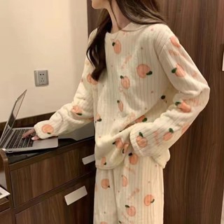 【臺灣寄出】珊瑚絨睡衣女秋冬睡衣保暖甜美傢居服新款ins法蘭絨加絨加厚外穿睡衣長袖睡衣大碼睡衣居家睡衣睡衣套裝居家服