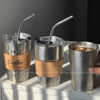 －心選優品可定製 美式工業風304不鏽鋼咖啡杯 便攜吸管水杯 帶蓋防燙 隨行杯