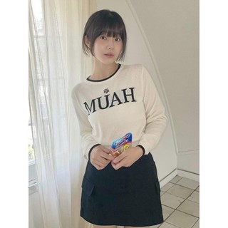 Codibook｜韓國 muahmuah 圓領印字毛球長袖針織上衣［預購］針織衫 T恤 女裝