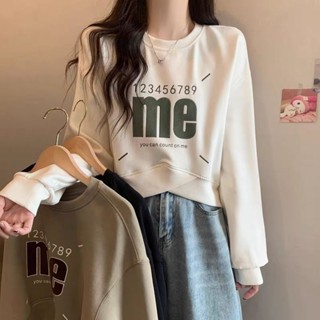 長袖衛衣女 大尺碼寬鬆上衣女 寬鬆顯瘦 秋季短款衛衣女 遮肉遮肚 韓版短款上衣