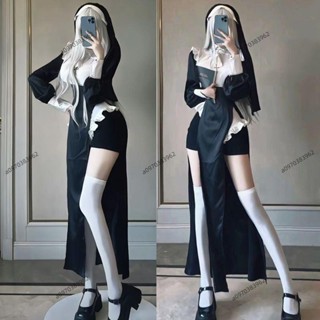 萬聖節成人服裝 修女服 修女cos 緊身制服 性感 開叉 萬聖節變裝 萬聖節成人cos 角色扮演女