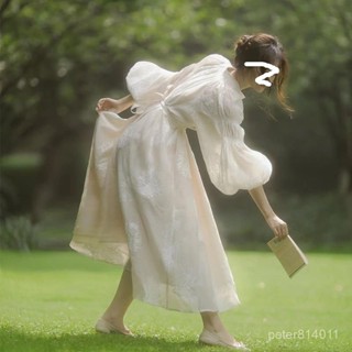 【PE】法式宮廷風公主泡泡長袖連衣裙春季高階感僊女氣質超僊刺繡晚禮服