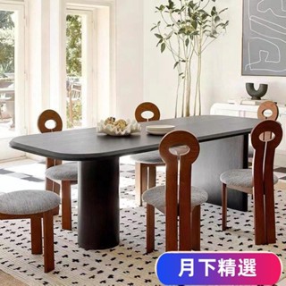 免運【現貨】可開發票北歐簡約黑色實木餐桌小戶型傢用複古原木飯桌侘寂風咖啡桌洽談桌YX01