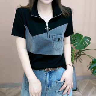 春夏季新品時尚短袖打底衫氣質百搭顯瘦休閒拼接T恤女士上衣ins潮