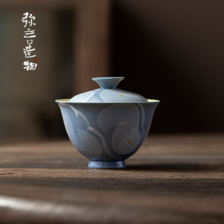 粉引手繪蓋碗 星辰大海茶具 粗陶泡茶碗 不燙手功夫茶具 文人茶器 手工茶碗 家用茶具 小眾設計