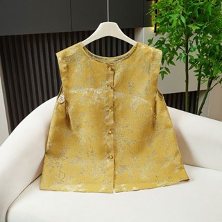 中國風馬甲女 國風中式鏤空無袖提花刺繡背心馬甲夏季雕花新款坎肩上衣 無袖外套 保暖外套 新中式背心外套 休閒外搭馬甲女
