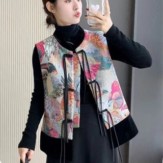 中國風馬甲女 新中式國風復古馬甲女2024新款刺繡民族盤扣時尚百搭原創上衣外套 無袖外套 保暖外套 新中式背心外套 休閒
